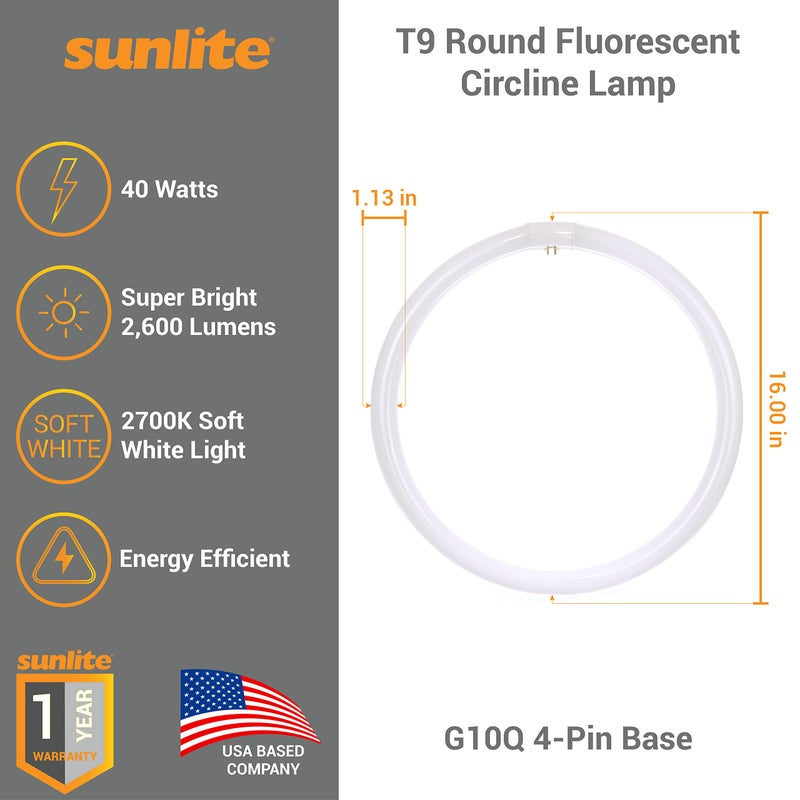 Sunlite 05023 FC16T9/WW T9 Round Fluorescent Circline Lamp, 40 Watts, 2600 Lumens, 2700K Soft White, RoHS Compliant, G10Q 4-Pin Base, 1 Pack - Image 2